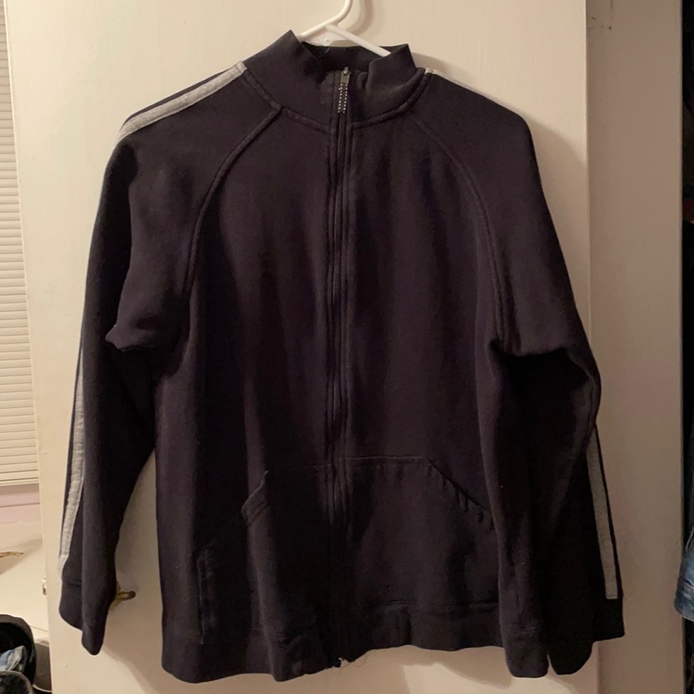 Black Zip-up Hoodie with Gray Stripes